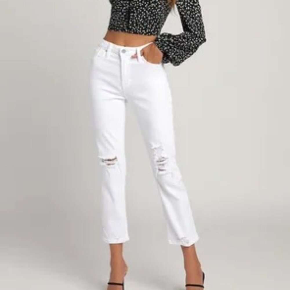 Eye for Style White High-Rise Distressed Straight Leg Jeans